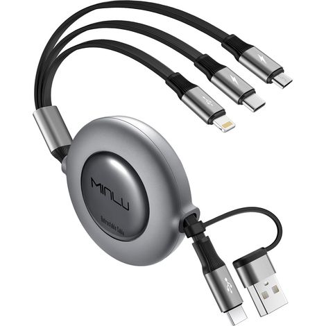 Câble Chargeur Multi Embout, 5 en 1 Câble Multi USB Rétractable,1,2m (1/5)
