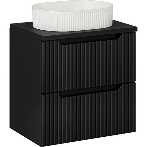 Meuble suspendu 2 tiroirs avec vasque ovale blanche NOVA 60 cm-Noir-Largeur 60 cm (1/5)