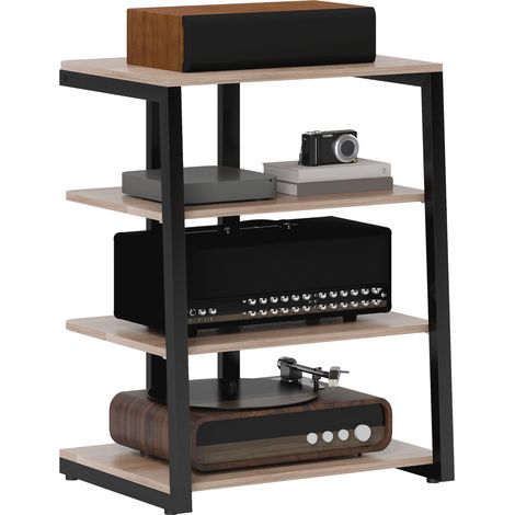 Grey HiFi Stand with Four Spacious Storage Shelves for Audio Equipment and Accessories
