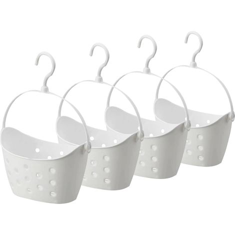 Hängender Aufbewahrungskorb aus Kunststoff, platzsparender Wandorganizer, Hängekorb mit drehbarem Haken, weiß x4 (1/5)