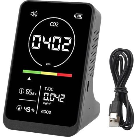 Détecteur de qualité de l'air 4 en 1, testeur de température et d'humidité CO2 TVOC avec rappel sonore pour maison, serre et voiture (1/5)