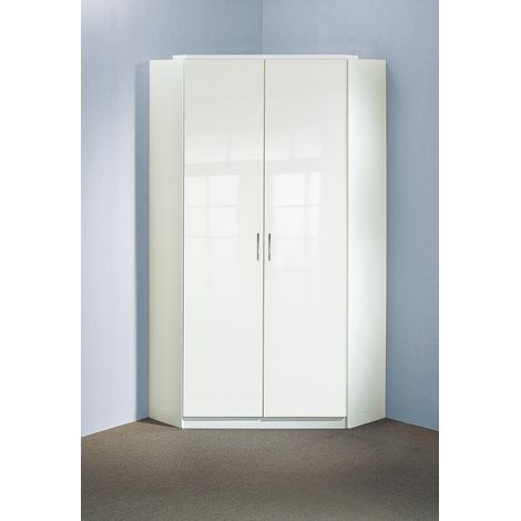 Armoire d‘angle, meuble de rangement coloris blanc cassé, blanc - Longueur 95 x Hauteur 198 x Profondeur 95 cm (1/2)