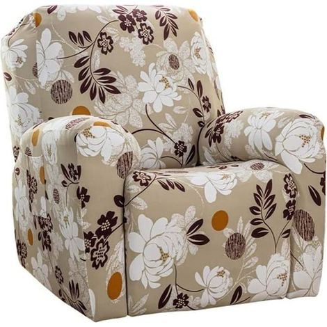 Housse de Fauteuil Relax avec Poche Housses de Protection pour Fauteuil inclinable, fleurs, Kaki (1/5)