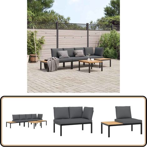 4-tlg. Garten-Sofagarnitur mit Kissen Schwarz Aluminium - Gartensortiment - Gartenmöbelset - Outdoor Möbel - Balkonmöbel - Lounge Set