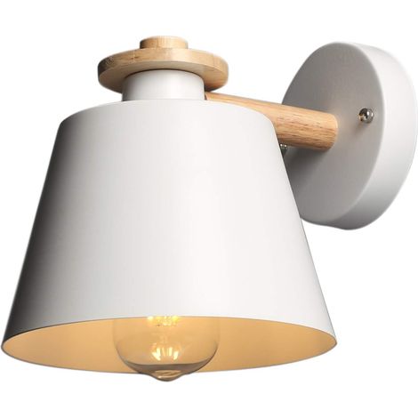 Applique Murale avec Abat-Jour Métal et Bois Blanc E27 AC110-240V (1/5)