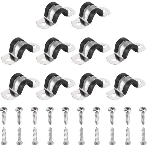 10Pcs Collier Pour Câble 14mm (9/16"), Collier En Acier Inoxydable 304 Avec Coussin En Caoutchouc, Support En U Isolé Pour Tuyaux Avec Vis Auto-Taraudeuses Pour Et Tubes, Noir (1/5)