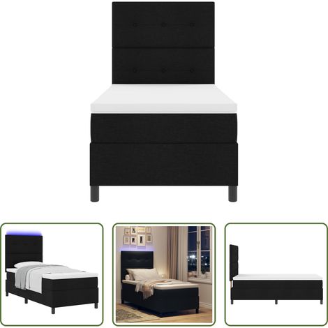 vidaXL LED - Boxspringbett mit Matratze mit LED Schwarz 90 x 200 cm Stoff (1/5)