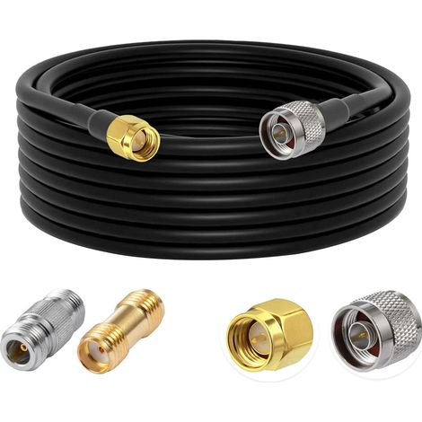 N Mâle vers SMA Mâle Câble Coaxial à Faible Perte RG58 32.8FT/10M + 2PCS N vers SMA Adaptateur Kit pour 3G 4G 5G LTE Antenne Ham Radio GPS WiFi (1/5)