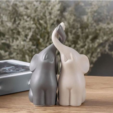 Couple d'éléphant céramique Décoration maison Décoration Paire d'animaux Figurines décoratives salon Chambre coucher Set 2pcs S bon