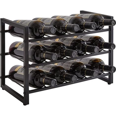Étagère à vin empilable, porte-bouteilles d'alcool, 3 niveaux pour 12 bouteilles, inserts pour armoire, comptoir, garde-manger, bar, petit espace, organiseur de bouteilles d'eau en acierDianoo Porte-v (1/5)