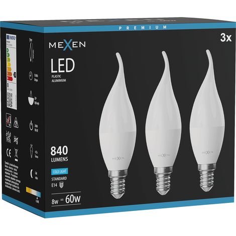 Mexen Nova 3x Ampoule LED flamme E14, C37, 8W, Froid - 6500K, 840 lm - L106-E14-0865-01x03 (1/5)