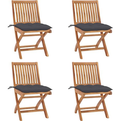 vidaXL Sillas plegables con cojines, 4 unidades, madera maciza de teca. (1/5)