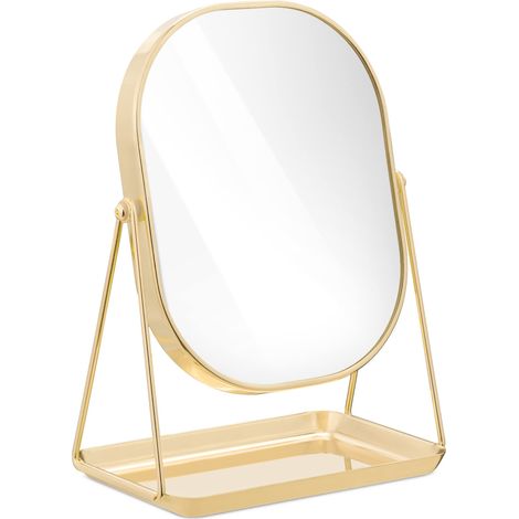 Miroir Cosmétique avec Plateau - Miroir à Poser 18 x 22,6 cm pour Maquillage avec Plateau à Bijoux - pour Chambre Coiffeuse Salle de Bain, 2x agrandissement (1/5)