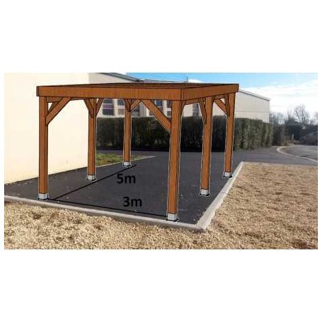Sud Bois – Carport bois Douglas traité autoclave marron – Dimensions 3.20m x 5.10m – Structure solide et durable – Poteaux 140x140mm