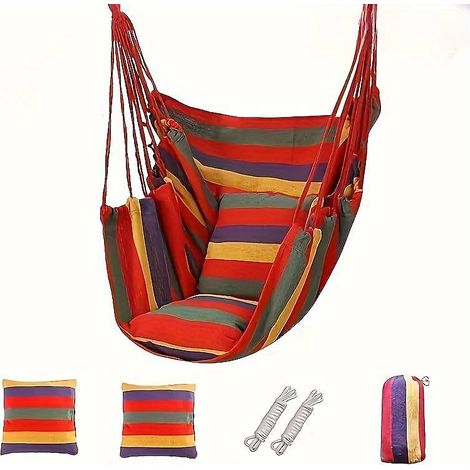 Chaise-hamac suspendue en cord, Siège balançoire avec 2 coussins ,Balançoire-hamac pour jardin et terrasse , 300 x 100 cm (1/5)