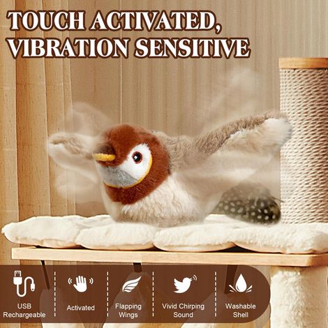 Jouet interactif pour chat oiseau électrique avec battement d'ailes et sons réalistes (1/5)