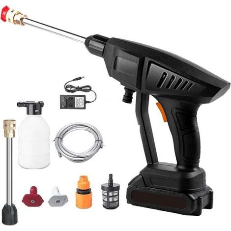 Nettoyeur haute pression sans fil, pistolet à eau 60 bar, sur batterie, avec chargeur et tuyau 5m. Pour voiture, maison, modèle sans balais. (1/4)