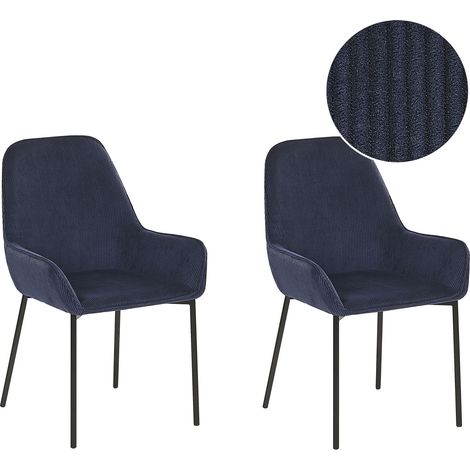Set di 2 Sedie Imbottite Velluto a Coste Blu Gambe in Metallo Nero Loverna