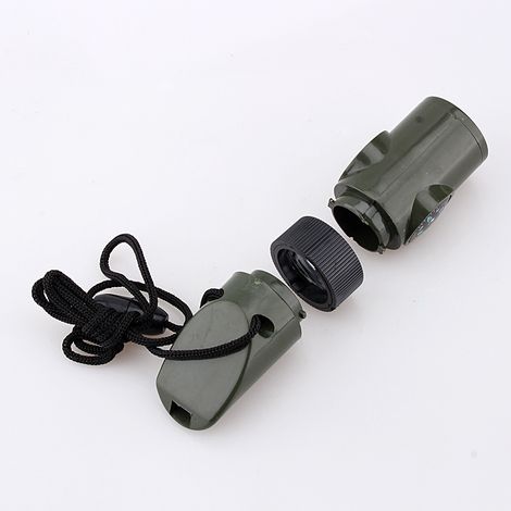 Nouveau kit de survie 7 en 1 pour le camping : sifflet, boussole, thermomètre, lampe torche et loupe (1/5)