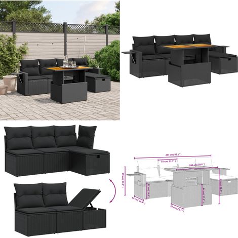 Salon de jardin 6 pcs avec coussins noir résine tressée - Ensemble Salon De Jardin - Meuble Extérieur - Jardin Design - Mobilier De Jardin - Set Salon De Jardin - Home & Living (1/5)
