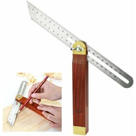 Fausse Equerre Menuisier en Acier Inoxydable et Bois 200mm Fausse Equerre à Manche 0 à 360 Degrés Durable Carrés de Menuiserie Échelle Double Face pour Ingénieur Dessinateur Menuisier (1/4)