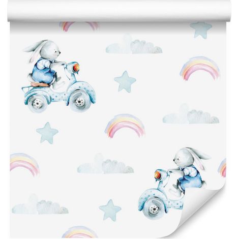Carta da parati con conigli davanti alle stelle per soggiorno e camera da letto, 50x1000 cm (1/5)