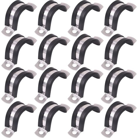 Lot de 16 colliers de serrage en U 2 trous 28 mm en acier inoxydable 304 avec coussin en caoutchouc rigide pour fixation de tube de tuyau (28 mm) (1/5)