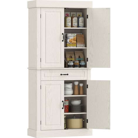 Credenza Cucina con 2 Armadietti e Cassetto in Stile Coloniale, 80x35x180cm Bianco