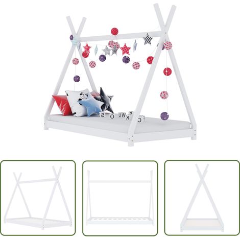The Living Store Kinder-Bettgestell Weiß Massivholz Kiefer 80 x 160 cm - Kinderbett - Holzbett - Kiefernholzbette - Jugendzimmer - Betten Für Kinder (1/5)
