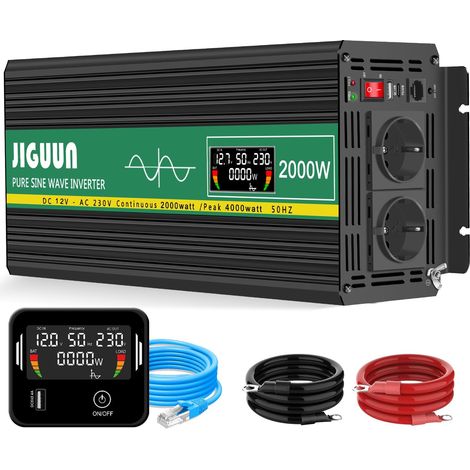 2000W Convertisseur 12V 220V Pur Sinus Onduleur transformateur  Puissance crête 4000W avec Télécommande Écran LCD 2 Prises EU 1 Port USB pour Voiture Camping Voyage Urgence (1/5)