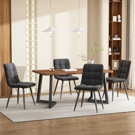 DESMIU Table de Salle à Manger 4 Chaises avec Structure Métallique et Rangement, pour Cuisine et Salon, en MDF, noyer, 117 × 68 × 75 cm (1/5)