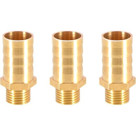 Lot de 3 raccords de tuyau cannelés en laiton coupleur connecteur 16 mm vers 1/4" mâle BSP fileté raccord de mamelon de tuyau adaptateur de tuyau (1/3)