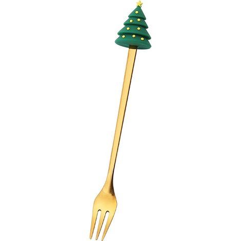 Ensemble de 4 cuillères et fourchettes de Noël en acier inoxydable, en forme de Père Noël et de sapin, pour décorer votre table à la maison (boîte verte).