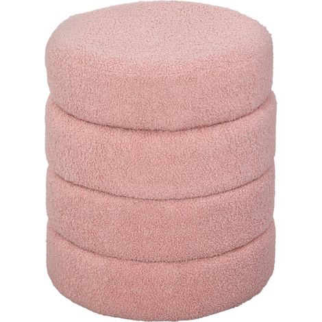 Chaise tabouret teddy rose peluche ronde confortable pour salon détente - Capacité 120kg - Diamètre 40cm - Hauteur 45cm - Design moderne (1/5)