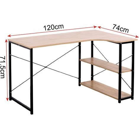 Escritorio para adultos amplia mesa de trabajo con dos estantes de MDF 120 cm beige 190000390 (1/2)