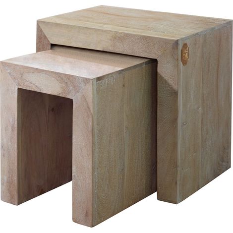 tavolo d'appoggio in legno di Acacia 45x35x45 pietra bianca sbiancato NATURE WHITE 12
