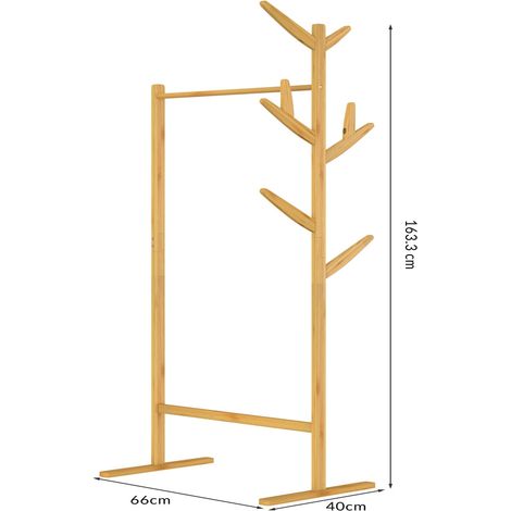 Bamboo Clothes Rack & Coat Stand, 2-in-1, 163x66x40cm (1/5)