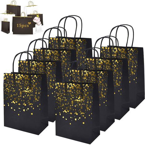 MINKUROW Confezione Da 15 Sacchetti Kraft, Sacchetti Regalo Di Carta, Sacchetti Di Carta Kraft Con Manico, Sacchetti Regalo Riciclabili Per La Festa Di Compleanno Di Matrimonio Di Natale (Nero) (1/5)