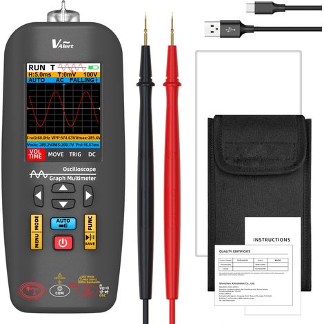 BSIDE O1X Multimètre oscilloscope numérique TRMS avec bobine Rogowski Connecteur 6000 A Oscilloscope portable 10 MHz 48 MSa/S Couleur LCD Transfert de données Testeur de tension rechargeable (1/5)