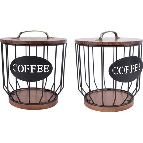 Porte-filtres à café rustique avec couvercle, récipient de rangement pour filtres à café, porte-dosettes de café, accessoire de bar à café décoratif 0291 C Noir (1/5)