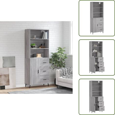 Highboard Grau Sonoma 69,5x34x180 cm Holzwerkstoff - Sideboard - Hochschrank - Wohnraumgestaltung - Regal - Aufbewahrung (1/5)