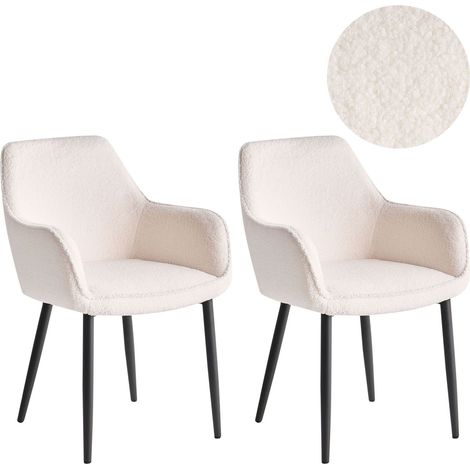 Set of 2 Dining Chairs ALDEN Boucle White (1/5)