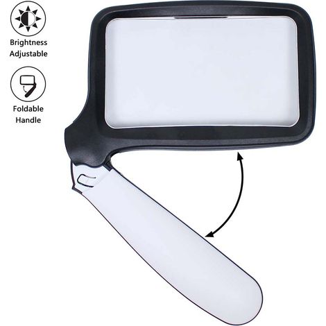 Loupe éclairée, poignée pliable, 5 LED transparentes, loupe rectangulaire 2x à main pour les personnes âgées, les personnes malvoyantes, les personnes atteintes de dégénérescence maculaire et les amat (1/5)