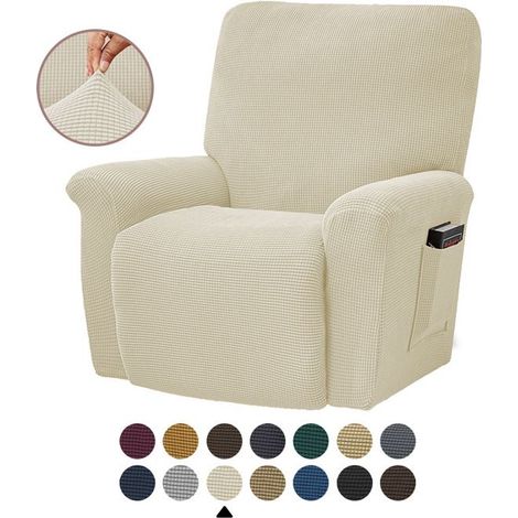 Housses de Fauteuils Relax 1 Places, Jacquard à carreaux Extensible Housse pour Canapé Relax, blanc cassé (1/5)