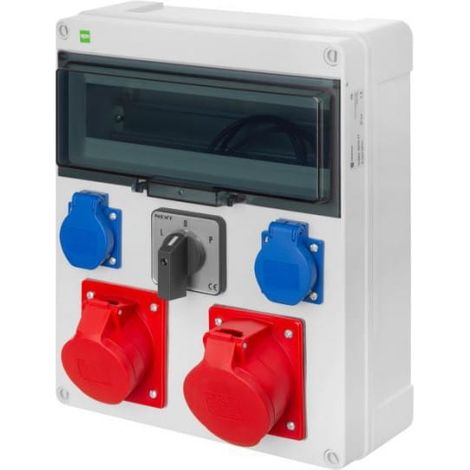 Quadro di distribuzione di potenza RS a 13 moduli, interruttore automatico L/P 2X2P+Z, 3P+N+Z 16A, 3P+N+Z 32A per montaggio superficiale, IP44 6210-17
