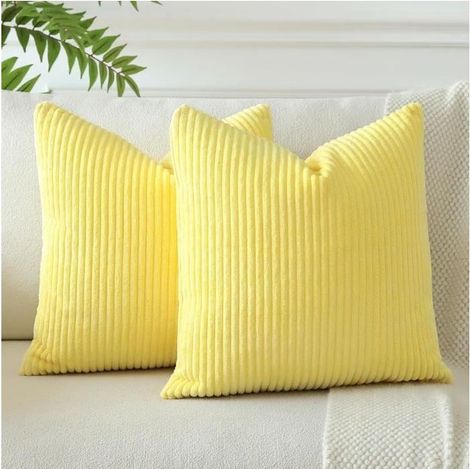 Housses de Coussins en Velours Côtelé Décoratif Canapé Taie d\'oreiller Doux Decoration 45x45cm,Lot de 2 (Jaune) (1/4)
