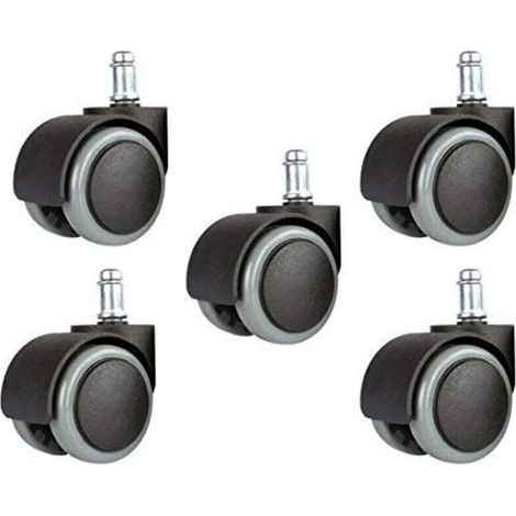 Set of 5 Universal Replacement Casters for Office Chairs, 5.1 cm, 11 mm, Standard Size – Black/Grey (1/4)