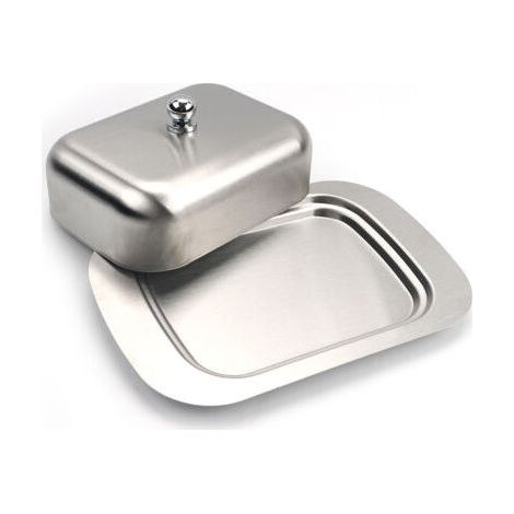 FENOPLASTICABeurrier en acier inoxydable - Bol à dessert - Boîte à pain au fromage avec couvercle - Pour 250 g de beurre - Pour restaurant à la maison - Argenté - 18,8 x 12,8 x 6,7 cm (1/5)