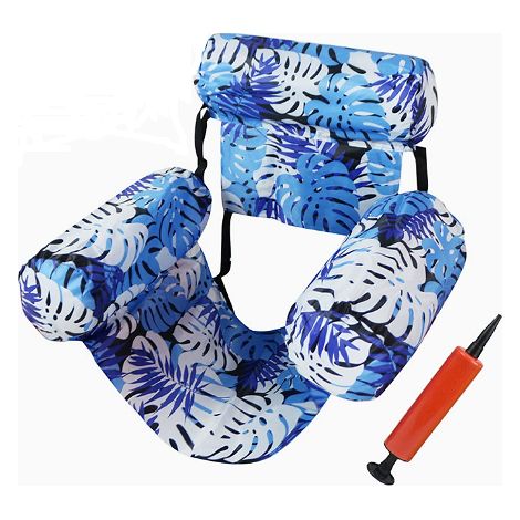 Hamac aquatique 3 tubes housse feuille de monstera avec pompe gonflage, bleu, transat adulte piscine (1/5)