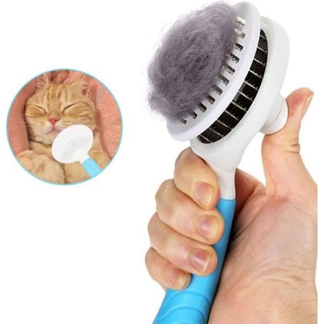 Hundebürste, Langhaar-Katzenbürste, selbstreinigende Hunde- und Katzenbürste mit Ein-Klick-Haarentfernung, für kleine, mittlere und große Hunde und Katzen (Blau)